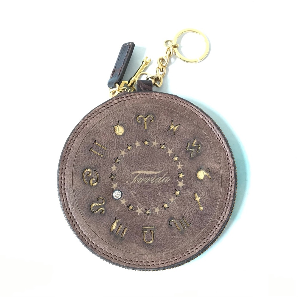 Terrida Zippered Zodiac Leo Leather Circle Key Bag
